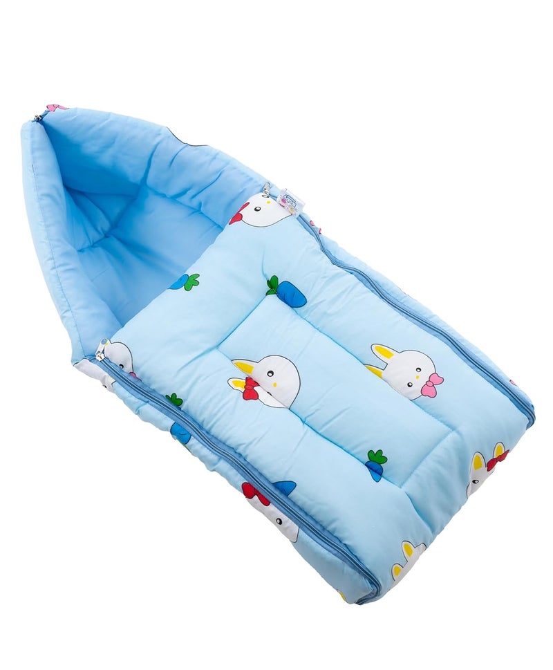 Baby Basket Baby Basket 09 Months New Born Baby Unisex Cotton Carry BagSleeping Bag 3 in 1 Baby Bed Carry Nest for Infant Bunny Print Blue  - Image 1