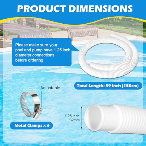 Picatu 2 Pcs 1.25" Pool Hose, 59" Long Accessory Pool Pump Replacement Hoses, Compatible with All Above Ground Pool Filter Pumps that Use 1 1/4 Diameter Hoses - Image 2