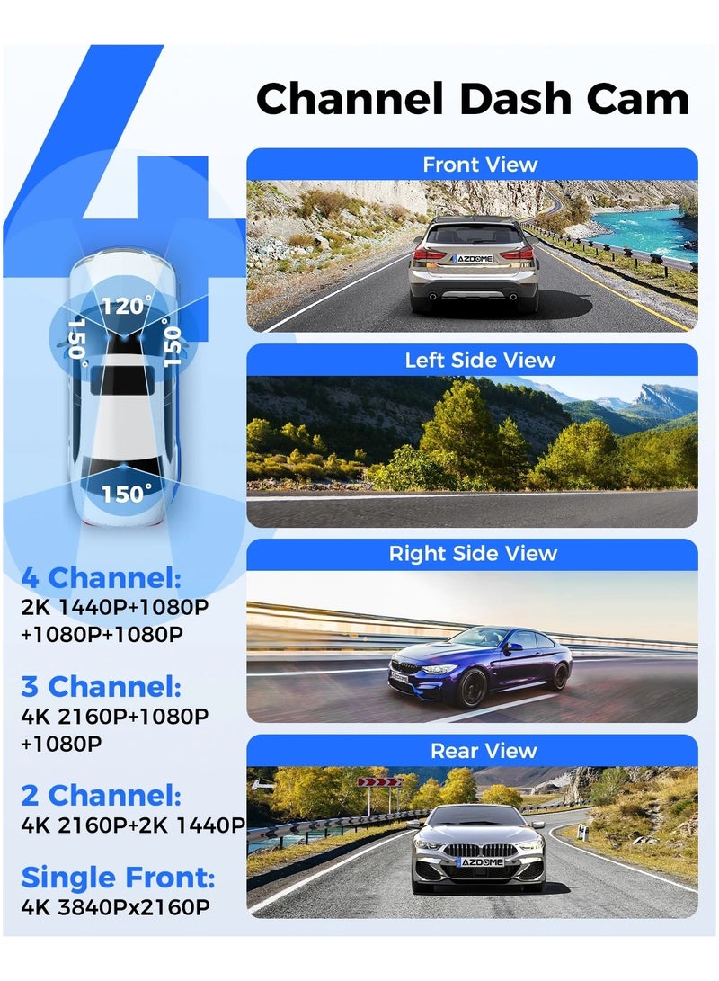 AZDOME M660 4 Channel Dash Cam 2K+1K+1K+1K Car GPS 5G Wifi Built-in 128GB eMMC Voice Control 24H Parking Monitor Super Night Vision - Image 2