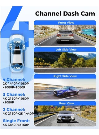 كاميرا Dash Cam M660 ذات 4 قنوات من AZDOME 2K+1K+1K+1K+1K+1K DVR سيارة GPS 5G Wifi مدمج 64GB التحكم الصوتي 24H مراقبة وقوف السيارات رؤية ليلية فائقة - view 3