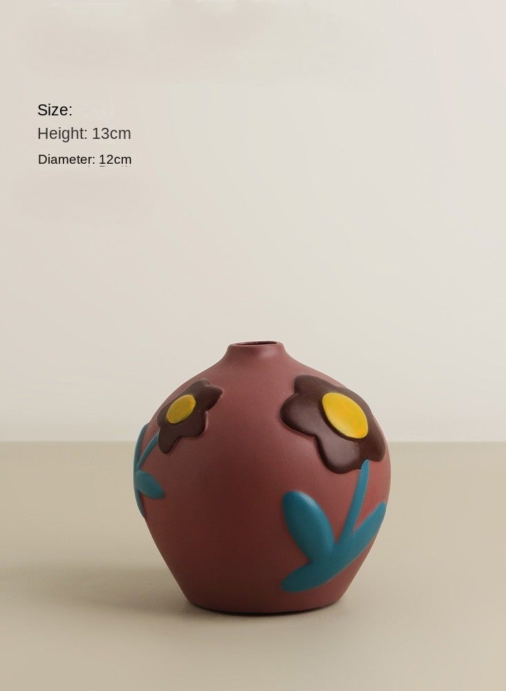 general Creative Home Decor Set Of 2 Pcs Painted Ceramic Vases With Morandi Color For Living Room With Simulated Flower Set - Image 2