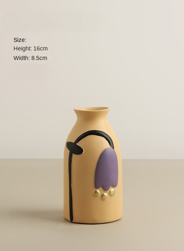 general Creative Home Decor Set Of 2 Pcs Painted Ceramic Vases With Morandi Color For Living Room With Simulated Flower Set - Image 3