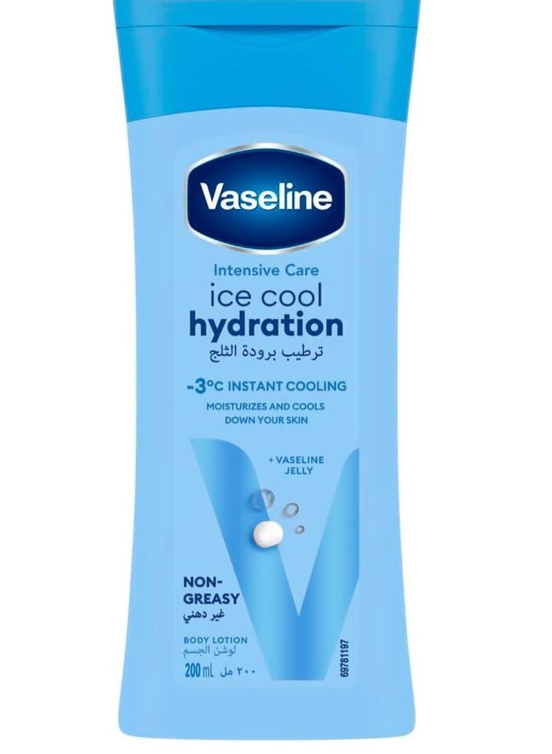 فازلين لوشن فازلين للعناية المركزة بالجسم، مع حمض الهيالورونيك وفيتامين E وC، ترطيب بارد، يرطب ويبرد بشرتك حتى -3 درجة مئوية، 200 مل - Image 1