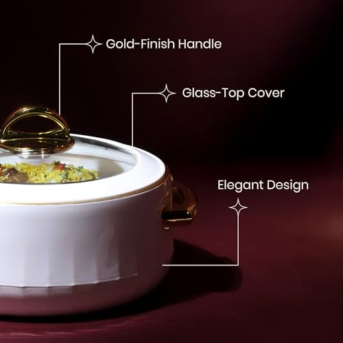SELVEL Giving Shape to Life! Elegance Glass Lid Casserole | Premium Stainless Steel Insulated Hot Pot | See-Through Lid | Keeps Food Hot & Fresh (1700 ML, White) - Image 4