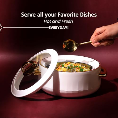 SELVEL Giving Shape to Life! Elegance Glass Lid Casserole | Premium Stainless Steel Insulated Hot Pot | See-Through Lid | Keeps Food Hot & Fresh (1700 ML, White) - Image 3