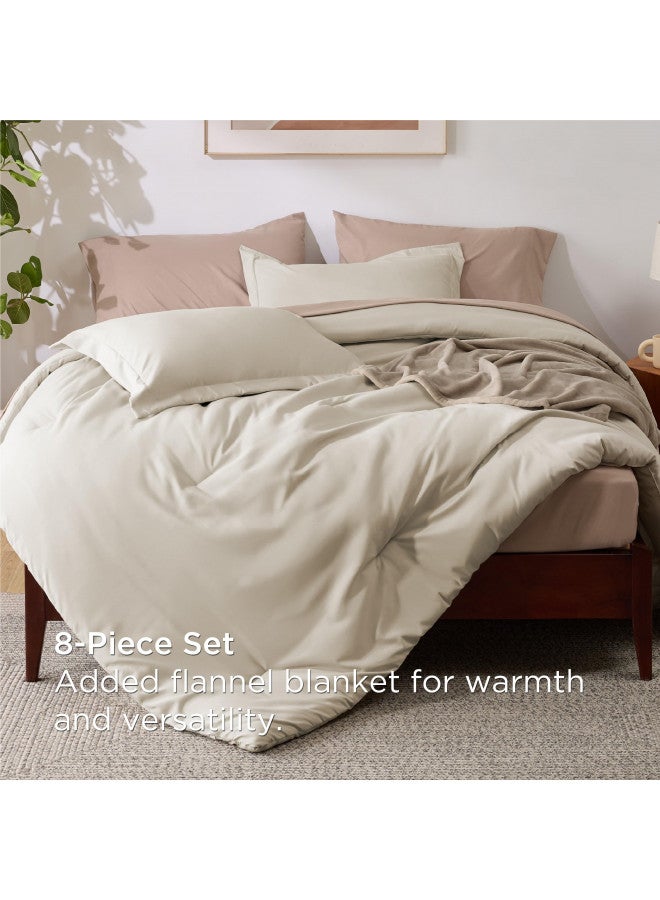 Bedsure Bedsure Queen Comforter Set - 8 Pieces Solid Queen Size Bed in a Bag, Beige Bedding Set with Soft Fleece Microfiber Bed Blanket, Prewashed Bed Comforter for All Seasons, Sheets, Pillowcases & Shams  - Image 1