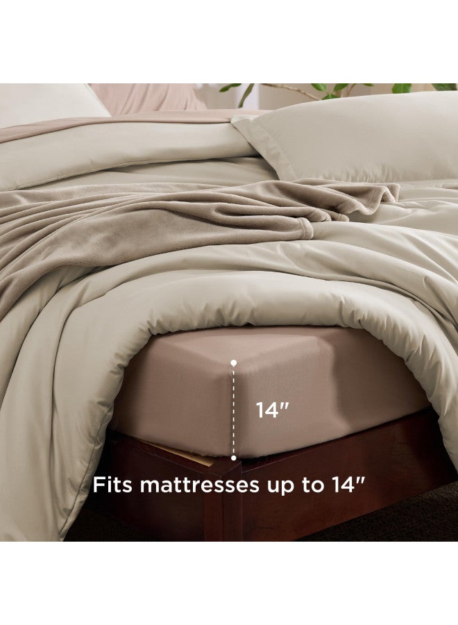 Bedsure Bedsure Queen Comforter Set - 8 Pieces Solid Queen Size Bed in a Bag, Beige Bedding Set with Soft Fleece Microfiber Bed Blanket, Prewashed Bed Comforter for All Seasons, Sheets, Pillowcases & Shams  - Image 4