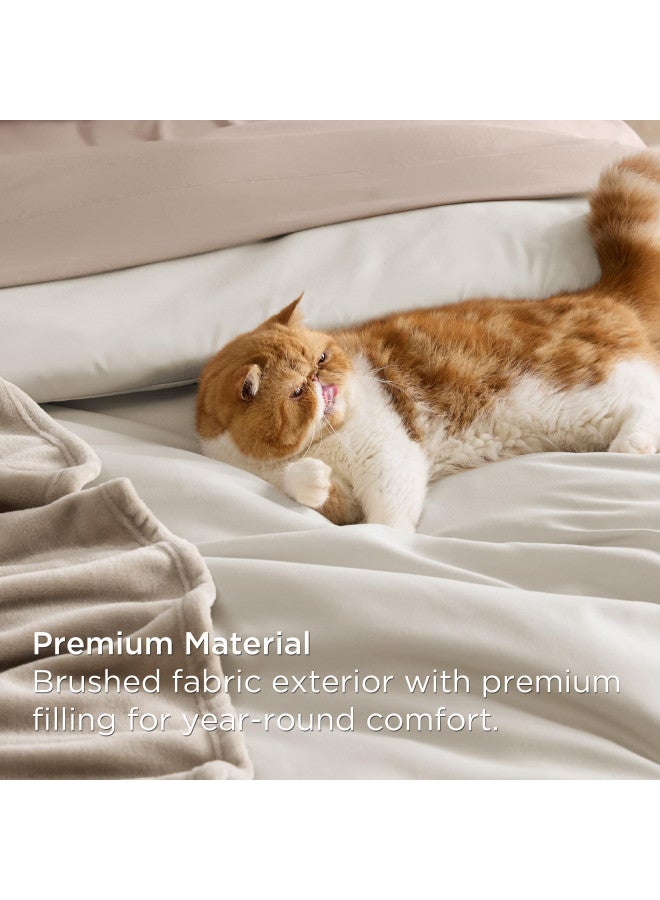 Bedsure Bedsure Queen Comforter Set - 8 Pieces Solid Queen Size Bed in a Bag, Beige Bedding Set with Soft Fleece Microfiber Bed Blanket, Prewashed Bed Comforter for All Seasons, Sheets, Pillowcases & Shams  - Image 2