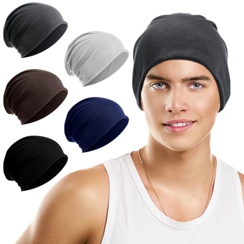 Syhood 5 Pcs Unisex Slouchy Beanie Hats for Men Women Summer Chemo Headwear Lightweight Baggy Dwarf Soft Chemo Sleep CapsClassic Colors - Image 1