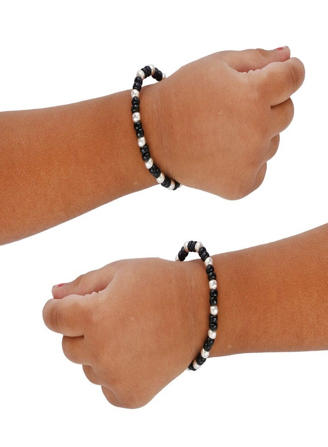 DULCI Silver Plated Black and White Beads Traditional Evil Eye Protection Baby Boy Baby Girl Bracelet Bangles Nazariya-Set Of 2 (0-2yrs) - Image 3
