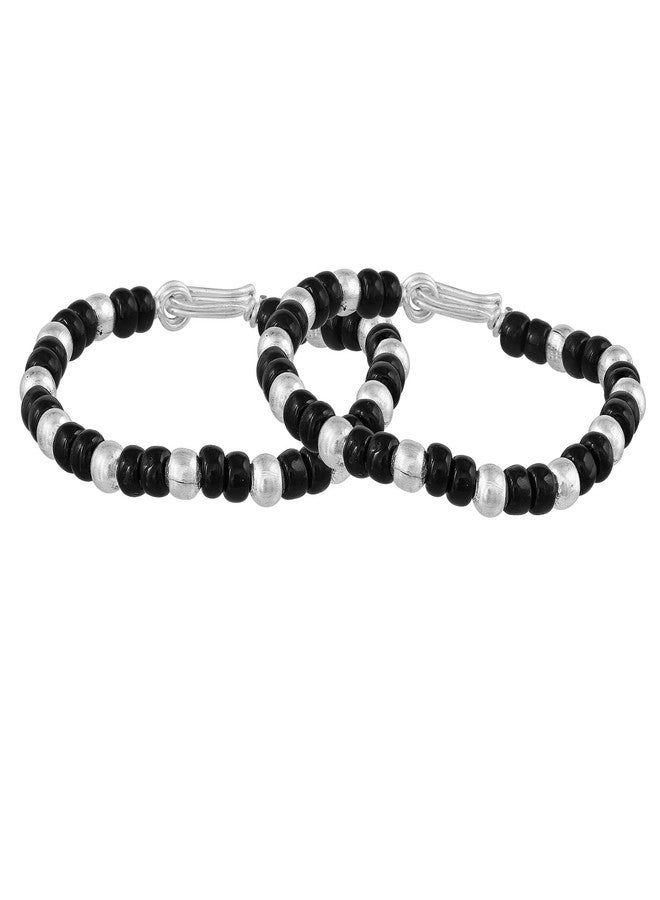 DULCI Silver Plated Black and White Beads Traditional Evil Eye Protection Baby Boy Baby Girl Bracelet Bangles Nazariya-Set Of 2 (0-2yrs) - Image 2