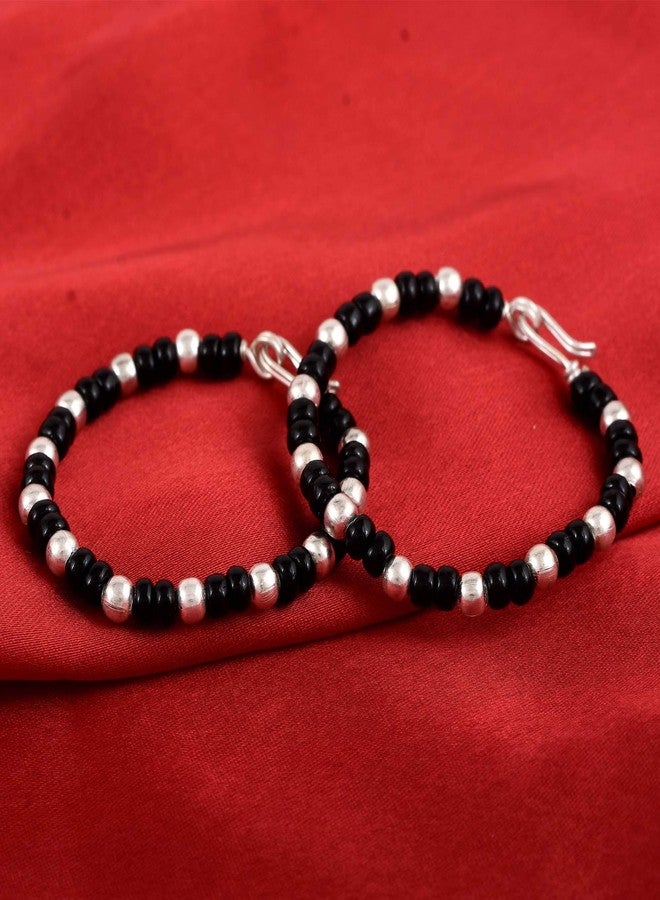 DULCI Silver Plated Black and White Beads Traditional Evil Eye Protection Baby Boy Baby Girl Bracelet Bangles Nazariya-Set Of 2 (0-2yrs) - Image 4
