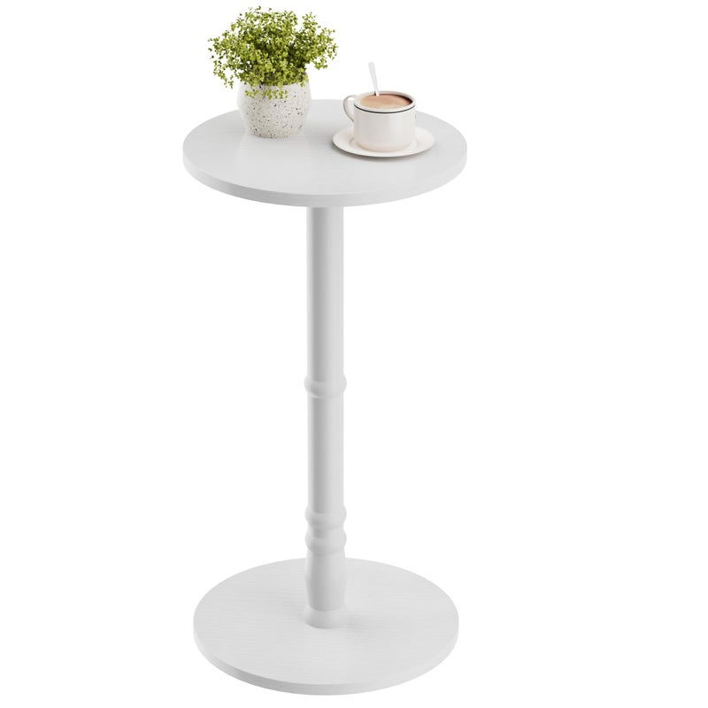 Homleke Round Side Table, Solid Wood Pillar with Wood Top & Base, Small Drink Accent Table for Living Room, Bedroom, Sofa & Office, Easy Assembly, White - Image 1