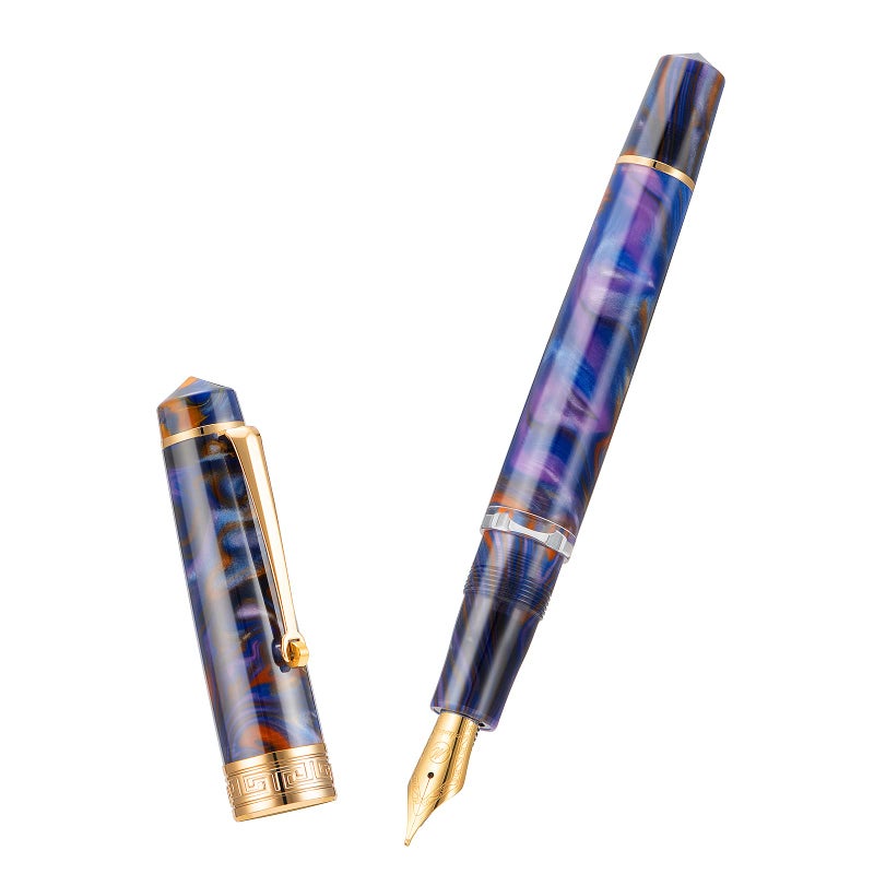 Asvine P20 Piston Fountain Pen Purple Resin, Iridium Extra Fine Nib Gold Trim Business Signature, Smooth Writer Collection with Case Set - Image 2
