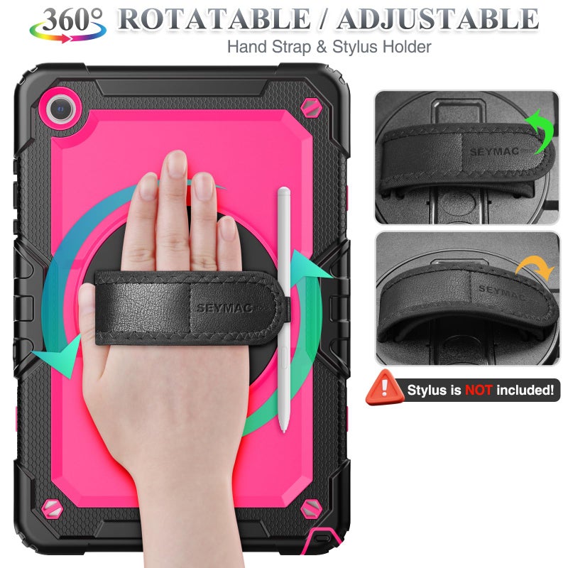 SEYMAC stock حافظة SEYMAC لجهاز Samsung Galaxy Tab A11+ Plus/A9+ Plus 11''، حافظة حماية كاملة ضد السقوط مع واقي شاشة وحامل قلم [حزام يد دوار 360°] وقاعدة، وردي+أسود - Image 3
