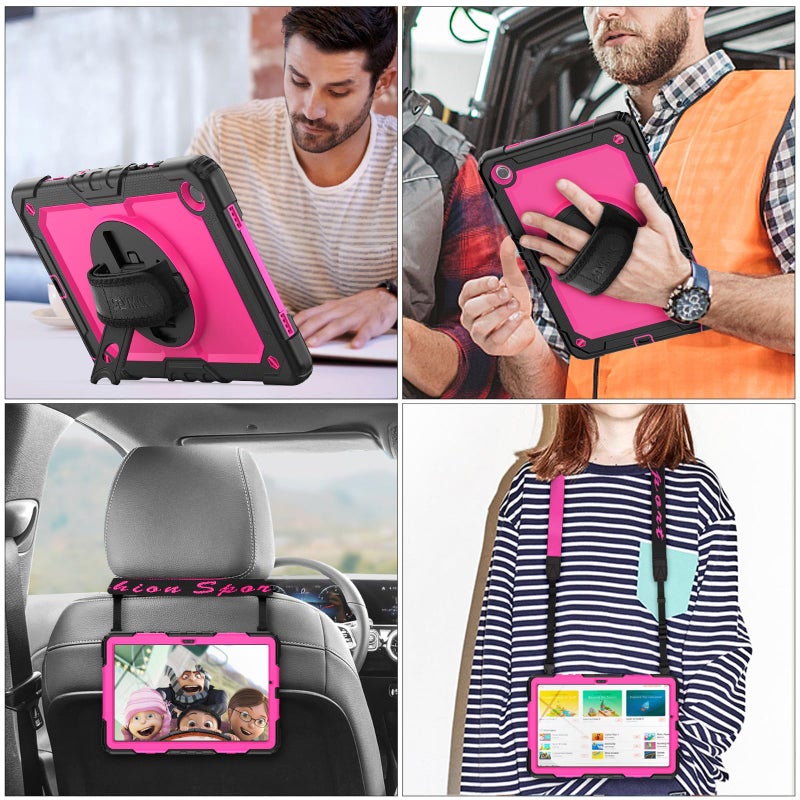 SEYMAC stock حافظة SEYMAC لجهاز Samsung Galaxy Tab A11+ Plus/A9+ Plus 11''، حافظة حماية كاملة ضد السقوط مع واقي شاشة وحامل قلم [حزام يد دوار 360°] وقاعدة، وردي+أسود - Image 2