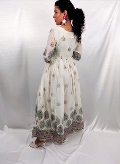 PRIYA’S PANACHE PRIYA'S PANACHE Cotton White Printed Flared Kurta Dupatta Set -Designer Festival Traditional Ethnic Indian Partywear For Women  - Image 2