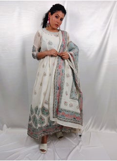 PRIYA’S PANACHE PRIYA'S PANACHE Cotton White Printed Flared Kurta Dupatta Set -Designer Festival Traditional Ethnic Indian Partywear For Women  - Image 4
