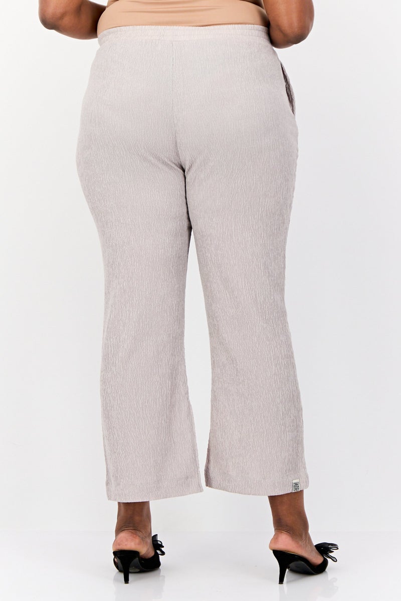 The Giving Movement Women Regular Fit Textured Wide Leg Pants, Beige - Image 3