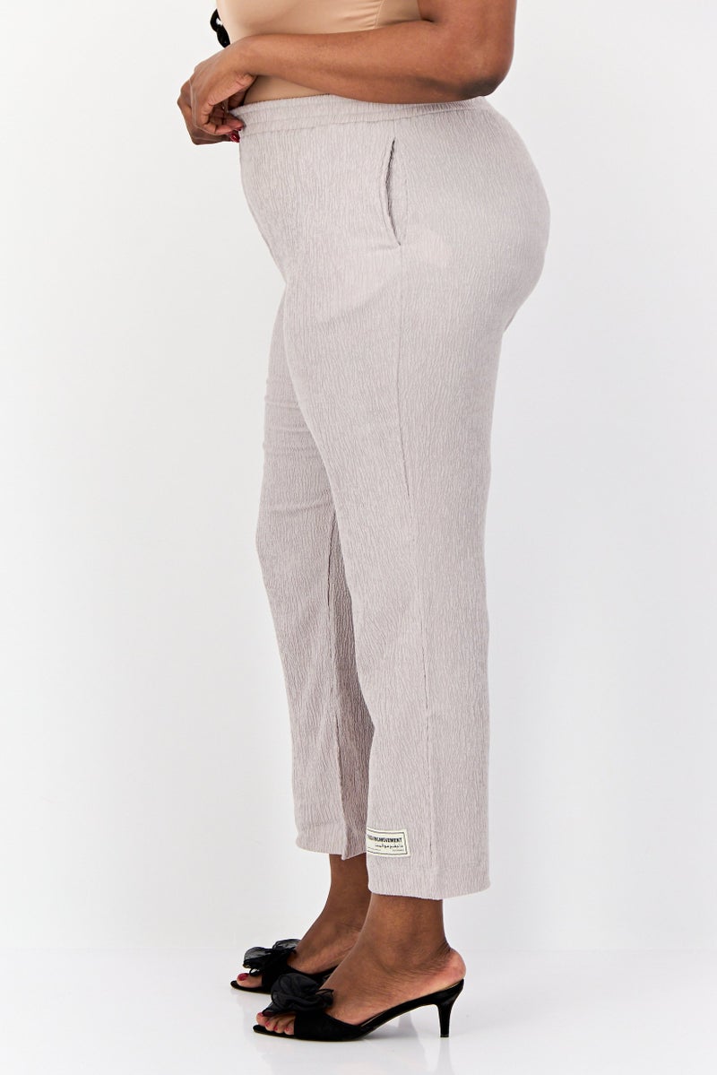 The Giving Movement Women Regular Fit Textured Wide Leg Pants, Beige - Image 2