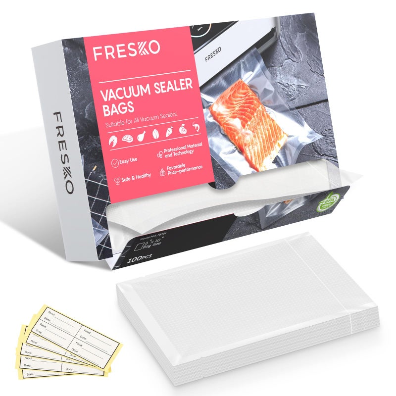 FRESKO Vacuum Sealer Bags Pint Size 100 Pack 6x10 Seal a Meal Vac Sealers Sous Vide Vacuum Safe BPA Free Heavy Duty Commercial Grade Precut Storage Bag Universal Design