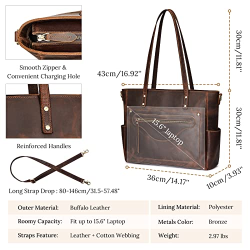 S-ZONE Women Genuine Leather Tote Bag Large Shoulder Purse Vintage Crossbody Work Handbag - Image 4