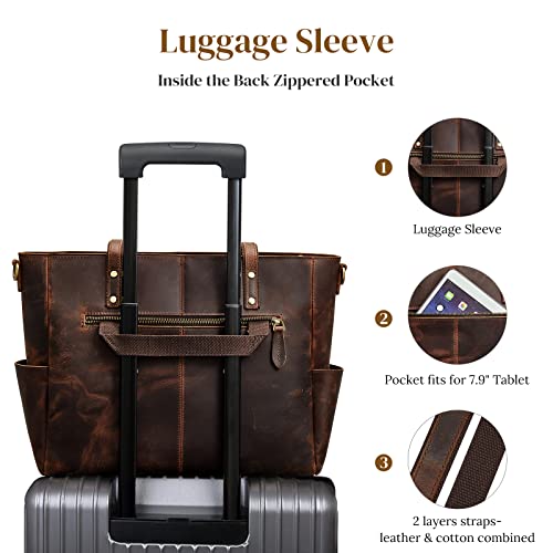 S-ZONE Women Genuine Leather Tote Bag Large Shoulder Purse Vintage Crossbody Work Handbag - Image 5