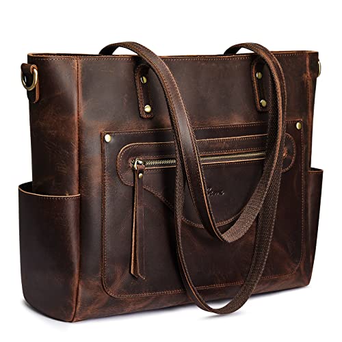 S-ZONE Women Genuine Leather Tote Bag Large Shoulder Purse Vintage Crossbody Work Handbag - Image 1