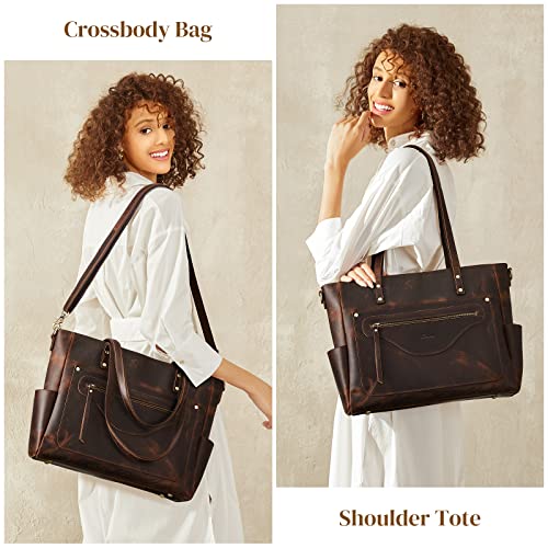 S-ZONE Women Genuine Leather Tote Bag Large Shoulder Purse Vintage Crossbody Work Handbag - Image 2