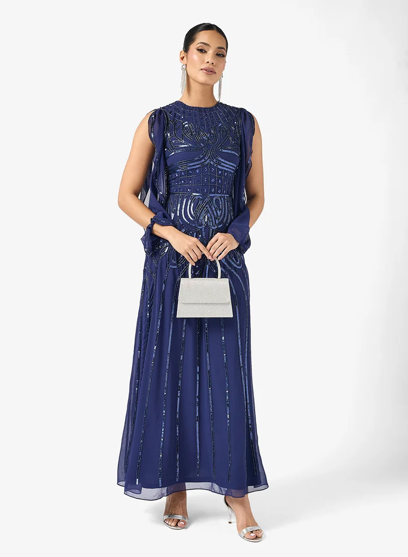 Amelia Rose Flared Sleeve Sequin Tiered Maxi Dress