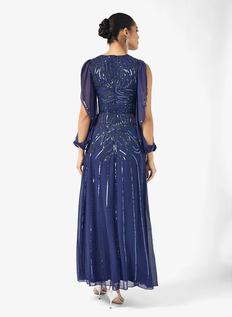 Amelia Rose Flared Sleeve Sequin Tiered Maxi Dress