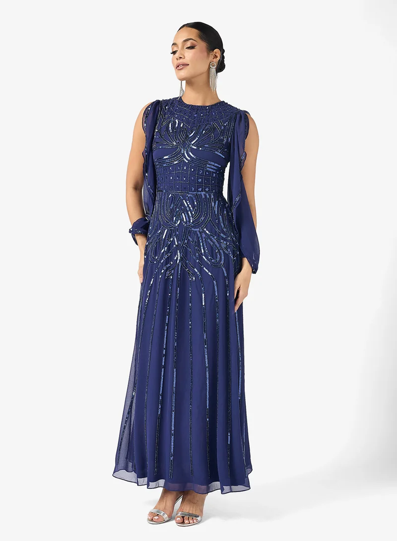 Amelia Rose Flared Sleeve Sequin Tiered Maxi Dress