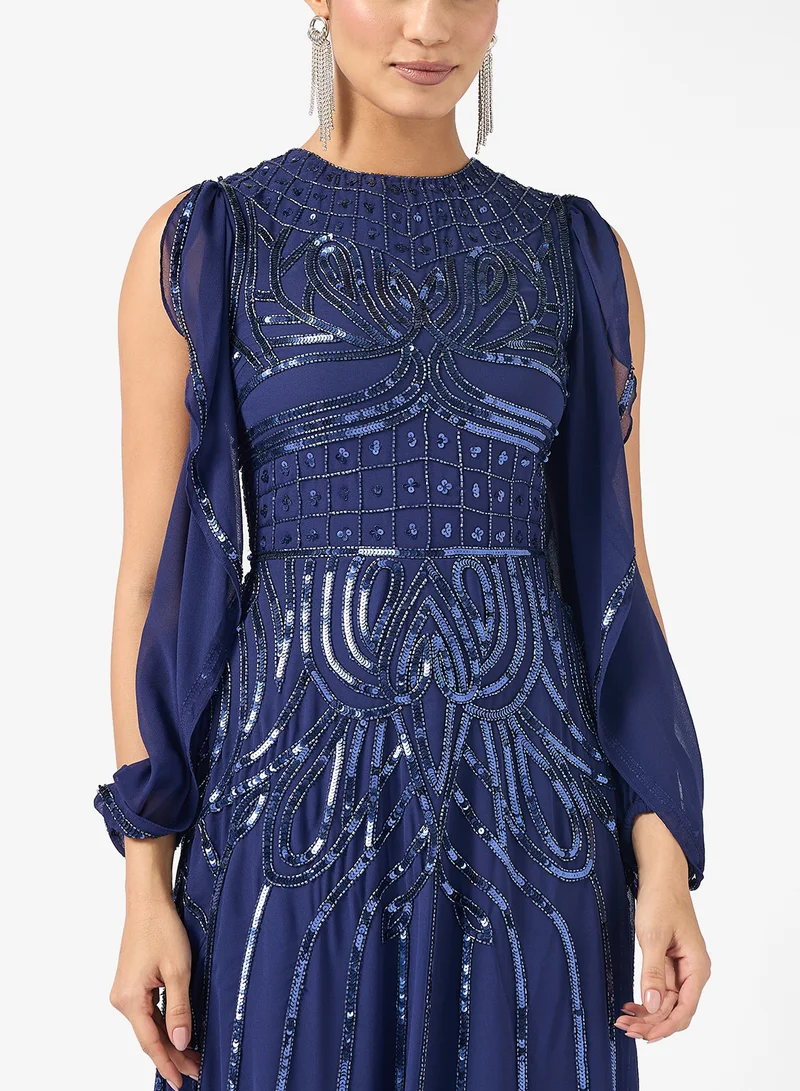 Amelia Rose Flared Sleeve Sequin Tiered Maxi Dress