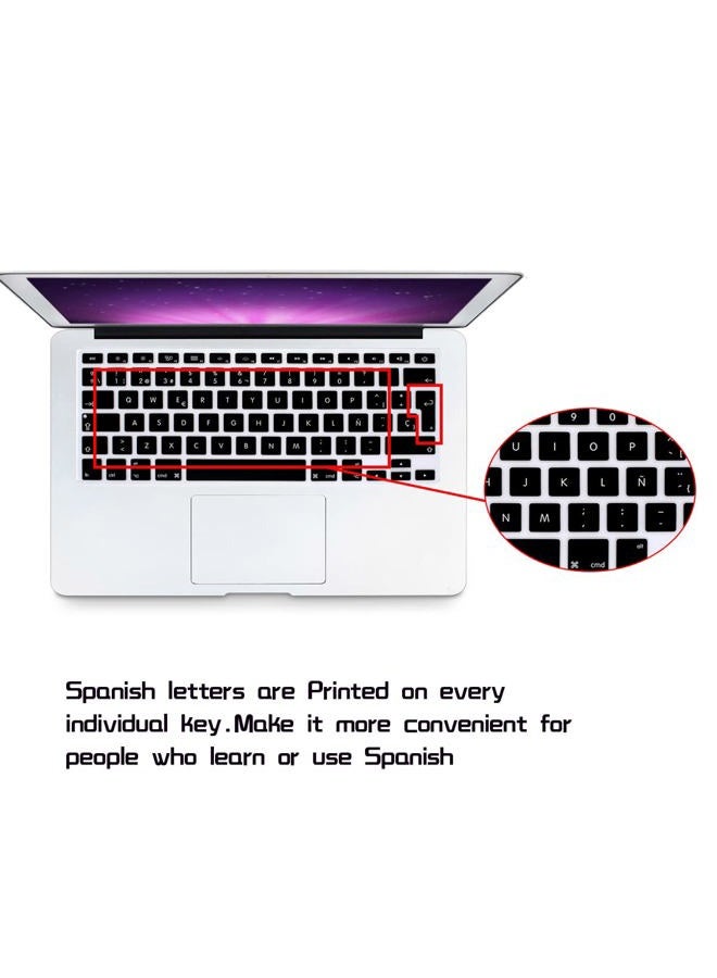 HRH Spanish Silicone Keyboard Cover Skin for MacBook Air 13,Macbook Pro 13/15/17 (with or w/out Retina Display, 2015 or Older Version)&Older iMac EU Layout Keyboard Protector-Black - Image 3