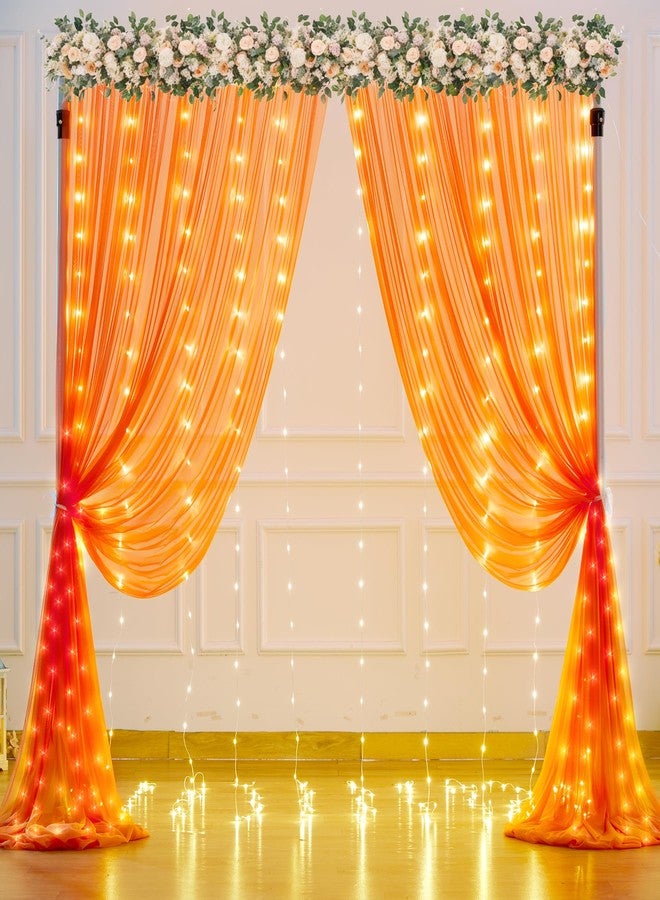 Suppromo Tulle Curtain with Light Chain Party Background Transparent Curtain for Birthday Baby Shower Wedding Graduate Halloween Photo Booth Background Decoration (Orange, 3.05x2.4m) - Image 2