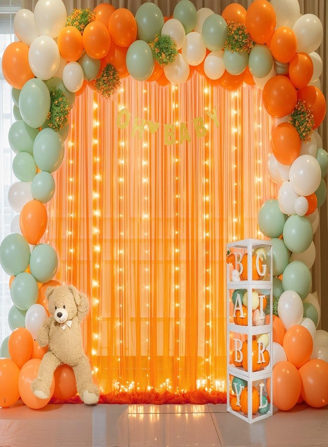 Suppromo Tulle Curtain with Light Chain Party Background Transparent Curtain for Birthday Baby Shower Wedding Graduate Halloween Photo Booth Background Decoration (Orange, 3.05x2.4m) - Image 3