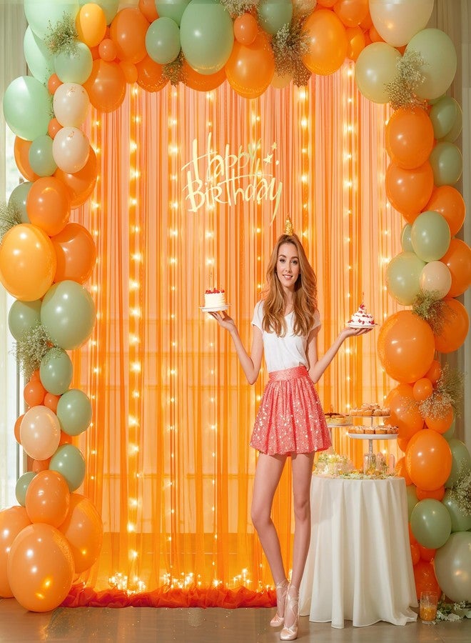 Suppromo Tulle Curtain with Light Chain Party Background Transparent Curtain for Birthday Baby Shower Wedding Graduate Halloween Photo Booth Background Decoration (Orange, 3.05x2.4m) - Image 4