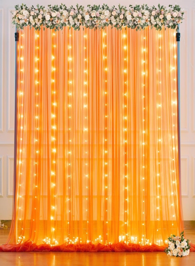Suppromo Tulle Curtain with Light Chain Party Background Transparent Curtain for Birthday Baby Shower Wedding Graduate Halloween Photo Booth Background Decoration (Orange, 3.05x2.4m) - Image 1