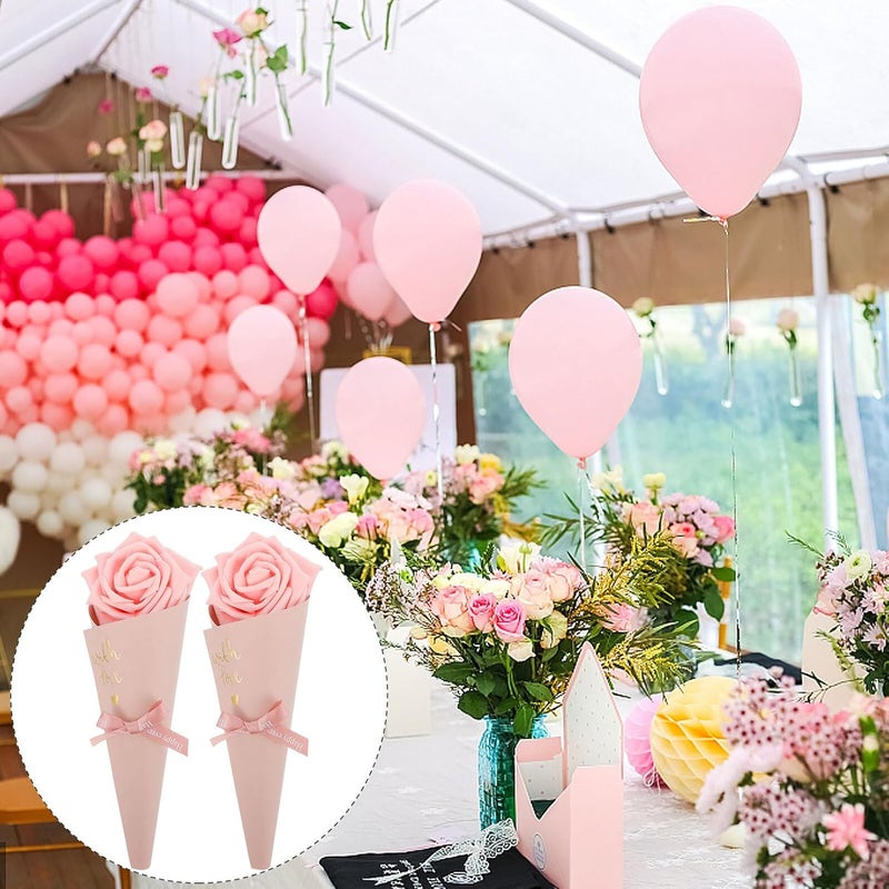 TIDTALEO Wedding Candy Bags 5pcs Pink Flower Cone Candy Pouches with Ribbon Bow, DIY Party Sweet Cone Storage Bags for Wedding Favors and Event Treats - Image 3