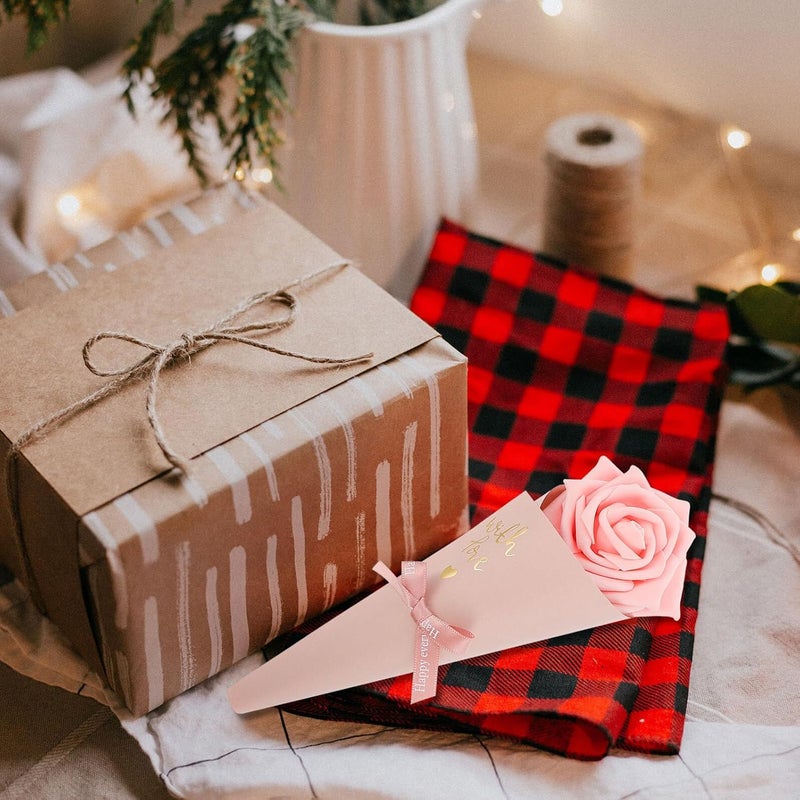 TIDTALEO Wedding Candy Bags 5pcs Pink Flower Cone Candy Pouches with Ribbon Bow, DIY Party Sweet Cone Storage Bags for Wedding Favors and Event Treats - Image 5