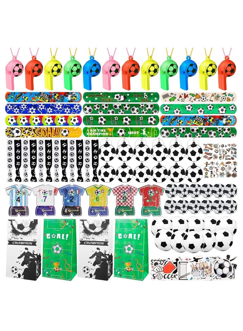 SYOSI 158Pcs Soccer Party Favors with Soccer Party Bags Soccer Whistle Mini Foam Soccer Ball Puzzle Maze Soccer Hair Ties Slap Bracelets Keychains Sticker Tattoo Eraser Goodie Bag Soccer Party Decorations - Image 1