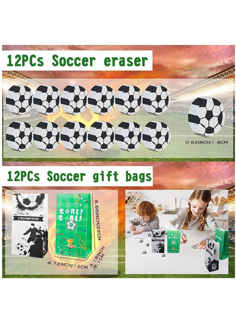 SYOSI 158Pcs Soccer Party Favors with Soccer Party Bags Soccer Whistle Mini Foam Soccer Ball Puzzle Maze Soccer Hair Ties Slap Bracelets Keychains Sticker Tattoo Eraser Goodie Bag Soccer Party Decorations - Image 4