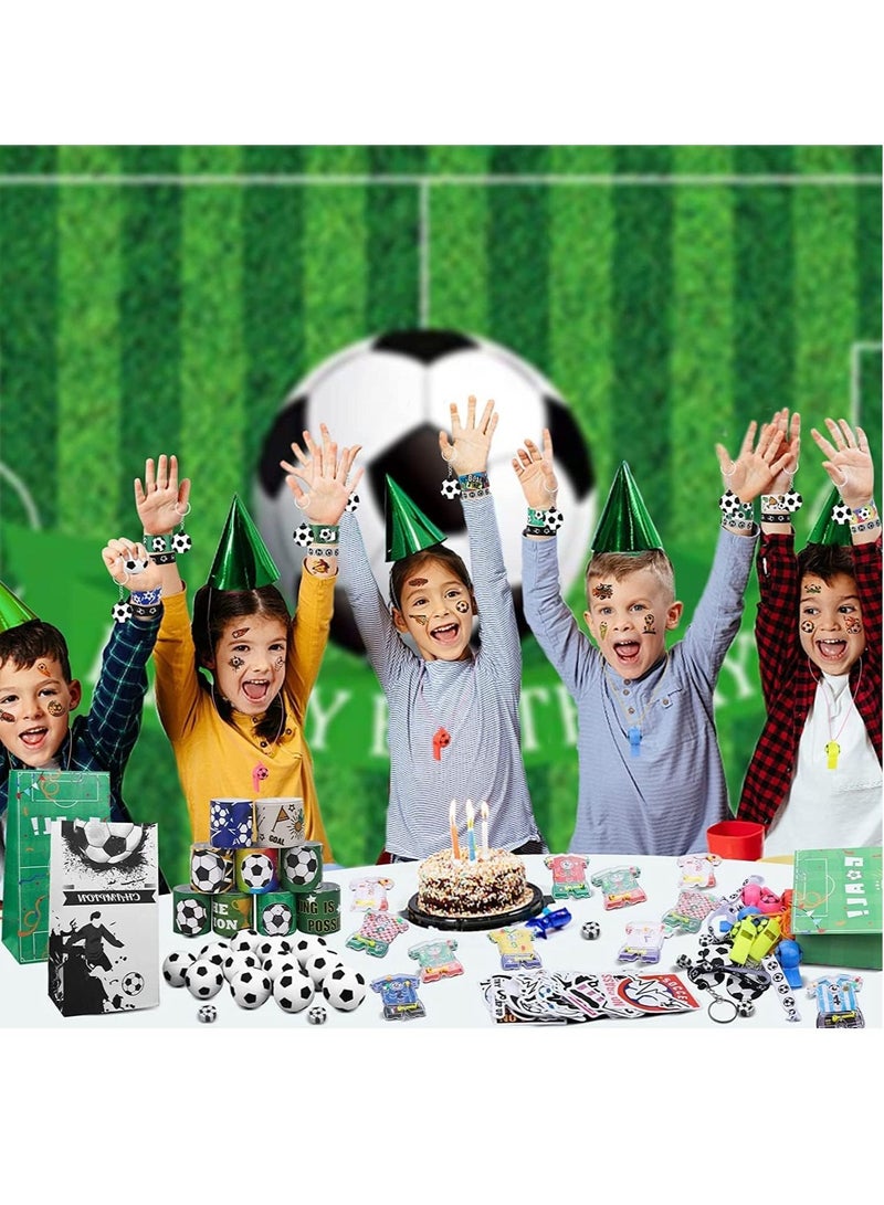 SYOSI 158Pcs Soccer Party Favors with Soccer Party Bags Soccer Whistle Mini Foam Soccer Ball Puzzle Maze Soccer Hair Ties Slap Bracelets Keychains Sticker Tattoo Eraser Goodie Bag Soccer Party Decorations - Image 3