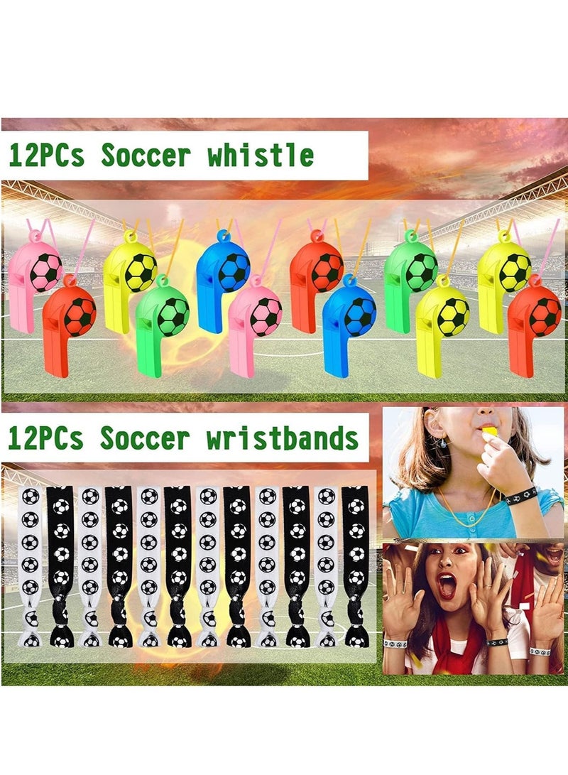 SYOSI 158Pcs Soccer Party Favors with Soccer Party Bags Soccer Whistle Mini Foam Soccer Ball Puzzle Maze Soccer Hair Ties Slap Bracelets Keychains Sticker Tattoo Eraser Goodie Bag Soccer Party Decorations - Image 5