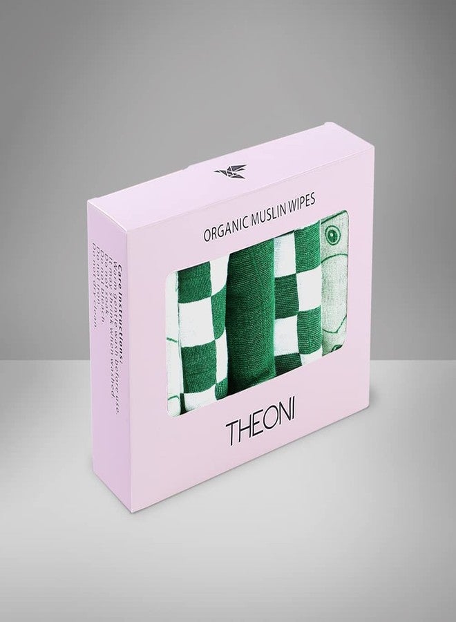 THEONI Baby Muslin Washcloths - Organic Muslin Cotton Baby Wipes - Soft Newborn Baby Face Towel for Sensitive Skin-Forest Friends Wipes-Pack of 5. - Image 2