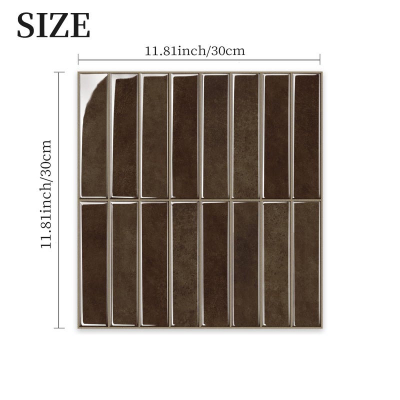 Alwayspon 10 Sheets 12inch/30.5cm 3D Vinyl Backsplash Tiles, Self-Adhesive Peel and Stick Wall Tile Stickers Stick on Subway Tiles for Kitchen Bathroom Wall, Dark Brown - Image 2