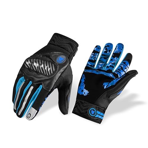 BADOWL Carbon Fiber PVC Knuckle Protection Riding Gloves | Touchscreen Sports Gloves with Anti-Slip Grip | Breathable, All-Weather, (Blue, XL) - Image 1