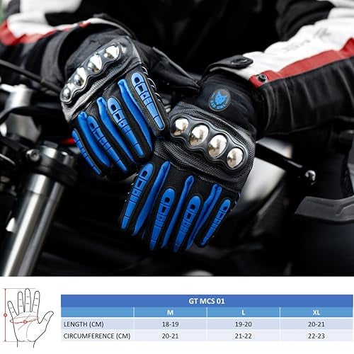 BADOWL Carbon Fiber PVC Knuckle Protection Riding Gloves | Touchscreen Sports Gloves with Anti-Slip Grip | Breathable, All-Weather, (Blue, XL) - Image 4