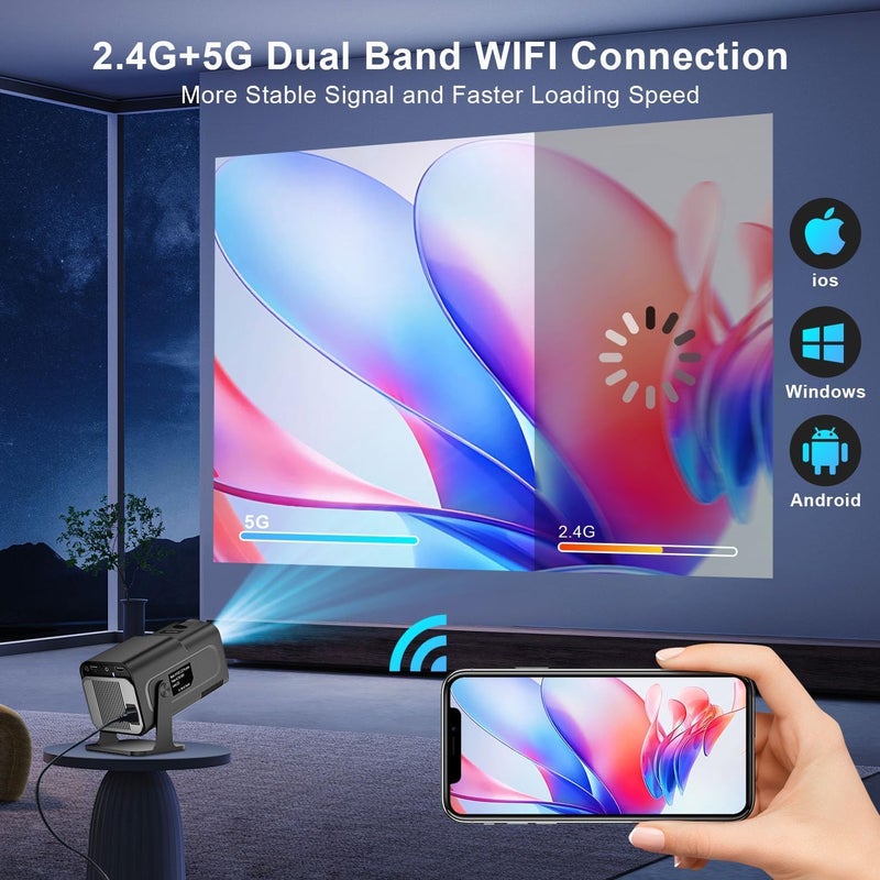 BIGASUO بروجيكتور ميني محمول Hy320 - واي فاي 6 5G، بلوتوث 5.0 وأندرويد 11، يدعم 4K و1080P فائق الدقة، 12,000 لومن، بروجيكتور LED مع تصحيح تلقائي 4D/4P، دوران 180°، زوم إلكتروني (BGP27) - Image 5