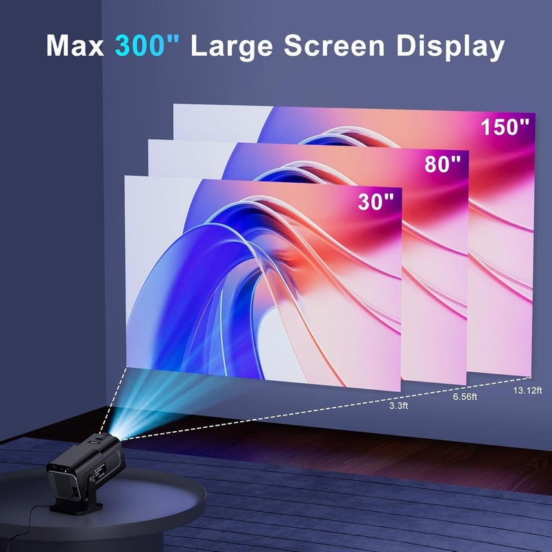 BIGASUO بروجيكتور ميني محمول Hy320 - واي فاي 6 5G، بلوتوث 5.0 وأندرويد 11، يدعم 4K و1080P فائق الدقة، 12,000 لومن، بروجيكتور LED مع تصحيح تلقائي 4D/4P، دوران 180°، زوم إلكتروني (BGP27) - Image 3